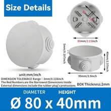 CILIA 1個圓形 IP44 防水接線盒，PC 塑料電纜接線盒，密封式電氣連接盒，適用居家工程 Ø60*35mm - 圓形 - 查看 3