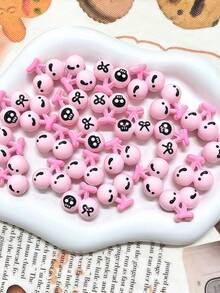 2pcs 20*16*20mm Sweet Cool Pink Skull Cherry Hollow Beads, Hand-Painted Cartoon DIY Handmade Hair Clip Phone Chain Material - Skull Cherry - View 1