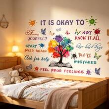 1pc Colorful Wisdom Tree Wall Decal TODAY I WILL Motivational Quote Tree Branch Animal Colorful Paint Dot DIY Removable Self-Adhesive Vinyl Sticker For Kids Bedroom Study Reading Corner Kindergarten Classroom Wall Decor - Multiple Styles - View 1