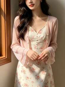 1 Peça Cardigan Transparente Fino de Verão para Mulheres, Xale para Camisete, Top de Proteção Solar de Manga Longa para Praia - Multicolorido - Visão 4