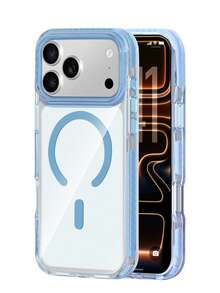 Koolife 1pc High Transparency 2.0mm PC Back Plate With Magnetic Wireless Charging, Detachable Lanyard Hole Stand, Side Color Lining, One-Piece Molded Epoxy Lens Frame, Full Coverage Phone Protective Case Compatible With IPhone 18 Pro/18 Pro Max/17 Pro Max/17/17 Pro/17 Air/16/16 Pro/16 Plus/16 Pro Max/11/11 Pro/11 Pro Max/12/12 Pro/12 Pro Max/13/13 Pro/13 Plus/14/14 Pro/14 Plus/14 Pro Max/15/15 Pro/15 Plus/15 Pro Max - Far Peak Blue - View 2