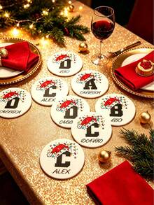 1pc Customized Name Christmas Hat Shaped Absorbent Ceramic Coaster, Heat-Resistant Pad, Suitable For Drinks, Tea Cups And Coffee Mugs, Home And Restaurant Decor, Holiday Essential Gift, Christmas Decoration, Christmas Gift - Multicolor - View 5