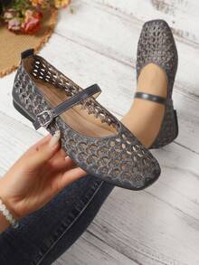 Women's Summer New Lace Mesh Hollow Out Flat Shoes,Ballet Flats - Grey - View 1
