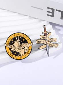QTHOPE 2pcs Greek Mythology Element Brooch Series Sword & Metal Badge - Multicolor - View 1