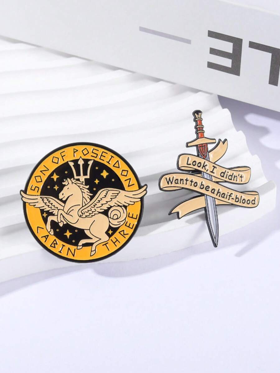 QTHOPE 2pcs Greek Mythology Element Brooch Series Sword & Metal Badge - Multicolor - View 1