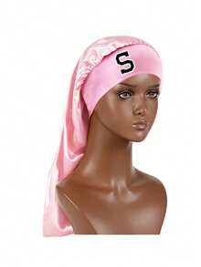Children Girls A-Z Long Satin Hair Bonnet With Elastic Band, Protects Long Braids, Curly Hair & Wigs While Sleeping - Pink - View 9