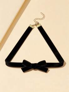 1pc Women's Vintage Gothic Velvet Bow Choker Necklace, Fashionable Personalized Collarbone Chain Necklace - Multicolor - View 5