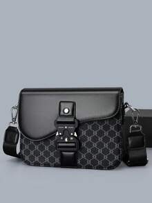Vintage Printed Patchwork Men's Flap Crossbody Small Bag, Functional Buckle Design, Waterproof & Wear-Resistant Fabric For Rainy Days, Wide Adjustable Shoulder Strap With Pressure Relief, Large Capacity Layered Storage For Phone & Keys, Street Commute Workwear Style Versatile, Lightweight Premium One Shoulder Square Bag, Student & Youth Daily Carry Bag For Work, School, Shopping, Vacation, Travel - Multicolor - View 11