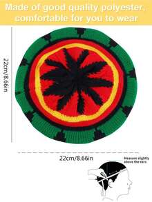 1pc Knitted Rainbow Hat With Bold Design And Exquisite Craftsmanship; Leaf Pattern Beret In Various Styles; Couple Style Suitable For Daily Wear And Holiday Outfits, Especially For Christmas - Color - View 2