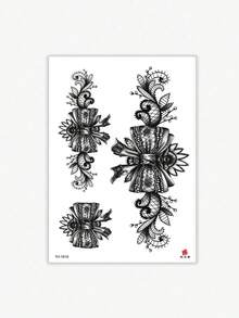 1pc Women's Temporary Tattoo Sticker, Leg Band Temporary Tattoo, Bow, Sunflower Chain Print, Black Fake Tattoo, Floral Pattern, Suitable For Women's Arms, Back, Legs, Waist Temporary Tattoo Sticker, Waterproof And Sweatproof, Sexy And Cool Tattoo Sticker, Looks Very Realistic, Easy To Use And Remove, Wedding Music Festival Party Supplies, - Black - View 6