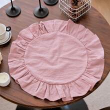 1pc/2pcs/6pcs Korean Style Solid Color Round Placemats, Sweet Princess Style Candy Color Tablecloth With Ruffle Edge, Cute Food Plate Heat-Insulating Background Mat - Multicolor - View 6