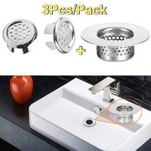 3pcs/Set, Sink Filter Drain Strainer Set, Fine Mesh Stainless Steel Food & Hair Catcher With ABS Overflow Stopper Rings, Round Removable Basket, Rustproof Easy-Clean Design, For Kitchen & Bathroom Sink, Universal Drainage Protector, Practical Househo - Strainer + Net Ring - View 3