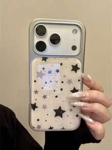 Casing Ponsel Ins Style Motif Bintang Hitam & Abu-abu Korea Kompatibel dengan Apple 17 Pro Max, 17 Pro, 16 Pro, 13, 12, 11, 14 Pro, 15 Pro, Casing Pelindung Anti Jatuh Premium, Desain Unik, Tekstur Lem Tetes Mirip Air - Hitam dan Putih - View 1