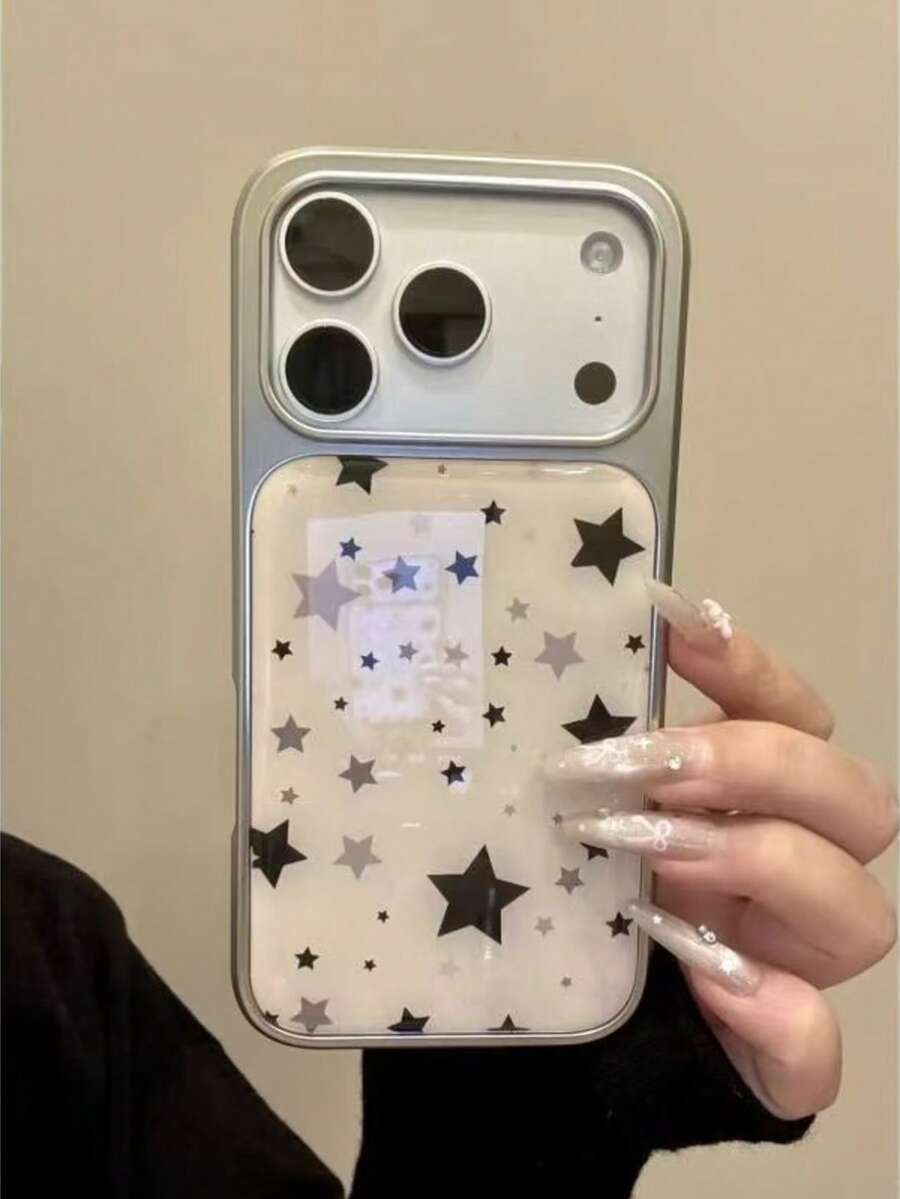 Casing Ponsel Ins Style Motif Bintang Hitam & Abu-abu Korea Kompatibel dengan Apple 17 Pro Max, 17 Pro, 16 Pro, 13, 12, 11, 14 Pro, 15 Pro, Casing Pelindung Anti Jatuh Premium, Desain Unik, Tekstur Lem Tetes Mirip Air - Hitam dan Putih - View 1