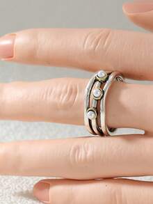 Gmzalx Vintage Layered Minimalist Women's Ring, Hollow Design, Suitable For Daily Commute And Casual Gatherings - Gold - View 4