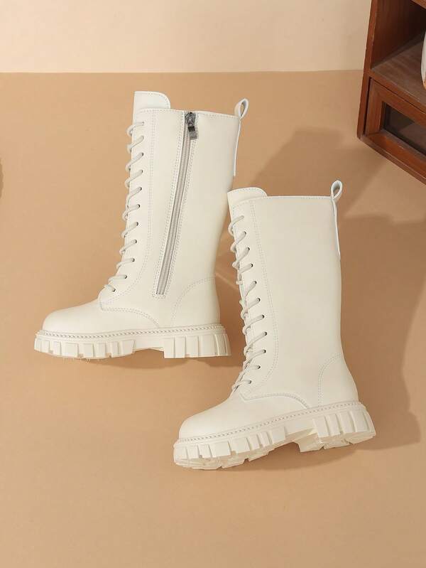 1 Pair British Knight Boots, Round Toe Soft Sole Height-Increasing Inner Zipper Design, Minimalist Princess Style Tall Boots, Suitable For Daily Wear, School, Vacation, Autumn/Winter New Arrival