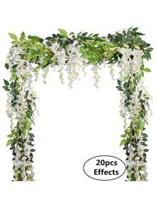 1/3/60pcs Artificial White Wisteria Vine Garland, Silk Wisteria Flower Garland For Wedding Arch, Party Garden, Home Decor, Wedding Decoration Supplies - White - View 1