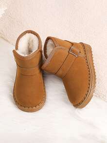 Solid Color Basic Kids Warm Snow Boots With Fleece Lining, Non-Slip Daily Outdoor Shoes For Boys And Girls - Brown - View 5