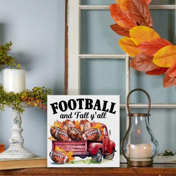 Autumn Football Decor - Football Truck Decoration, Farmhouse Style Autumn Decorative Sign, Suitable For Desk, Coffee Table And Shelf Home Decor