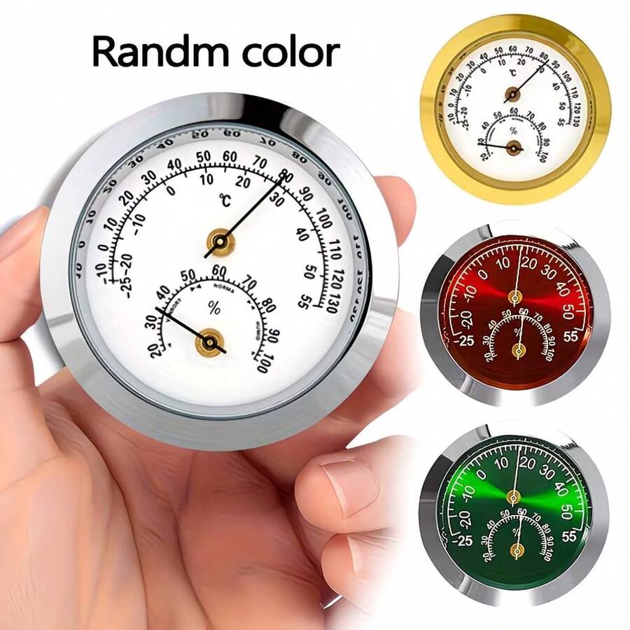 1pc 5.5cm Diameter Adhesive Mini Temperature & Humidity Gauge, Metal Material, Physical Mechanical Non-Electric Non-Magnetic Sintered Temperature Indicator -25°C~55°C, Suitable For Indoor/Outdoor, Car, Kitchen, Laboratory, Home, Office, Wall (Random Multi-Color)