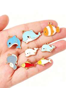 10/20/100pcs Ocean Cute Fish Whale Seahorse Oil Drop Jewelry Accessories DIY Pendant Keychain Phone Charm - Random 20pcs - View 2