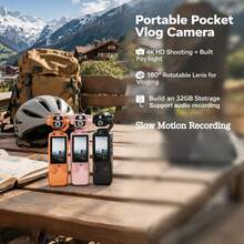 CKGO Black & Pink Dual Color 4K Handheld Vlog Camera, Includes 32GB Memory Card, 2-Inch IPS Screen Mini Handheld Camera, Birthday Student Gift, Suitable For Travel & Sports Vlog Shooting - View 7