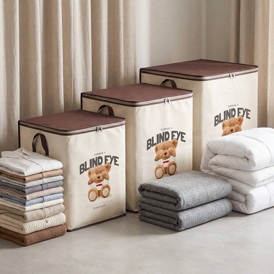 1pc Extra Large Capacity Clothes & Pants Storage Bag, Minimalist Non-Woven Fabric Material, Large Capacity Storage Bag, Quilt Storage Bag, Clothes & Pants Organizer Bag, Seasonal Clothing Storage Bag, Home Decor Bag, Bedroom Closet Organizer Bag, Suitable For Clothes & Pants Storage, Suitable For Quilt Storage - Multicolor - View 1