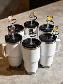 6/3/1pc Highland Cow Silicone Straw Cap Set, Cute Cow-Shaped Straw Top Cover, Fits 30oz And 40oz Handle Tumblers, 10mm Universal Straw Dust Cap, Reusable Dust-Proof Straw Plug, Home Travel School Office Car Daily Drinking Cup Accessories - Multicolor - View 3