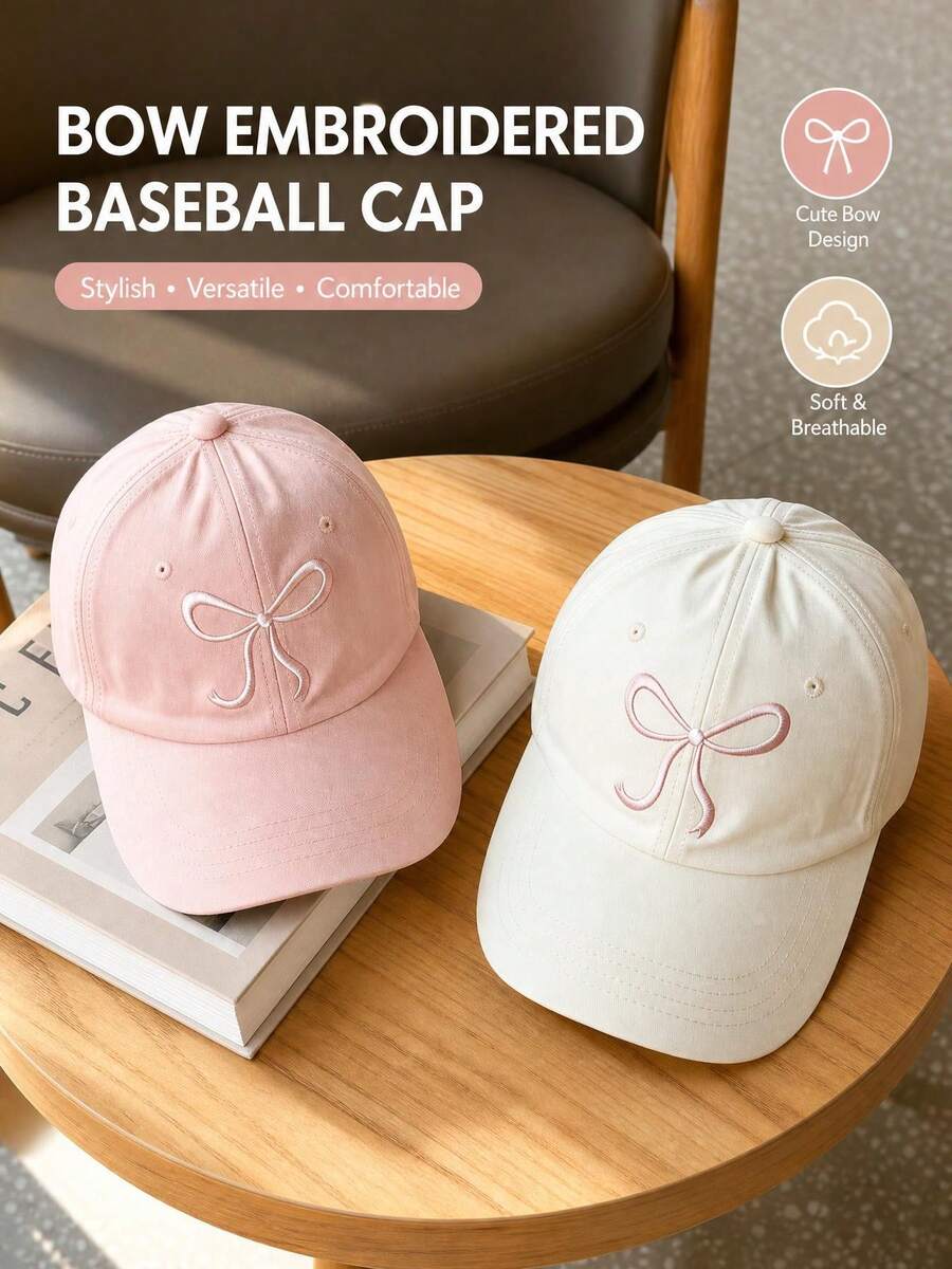 Back To School Season Bow Baseball Cap, Unisex Solid Color Trucker Hat, Embroidered Bow Casual Sun Hat, Y2K Versatile Hat, Suitable For Spring/Summer Outdoor Sports, Beach, Travel, Sun Protection, Christmas Gift And Daily Wear
