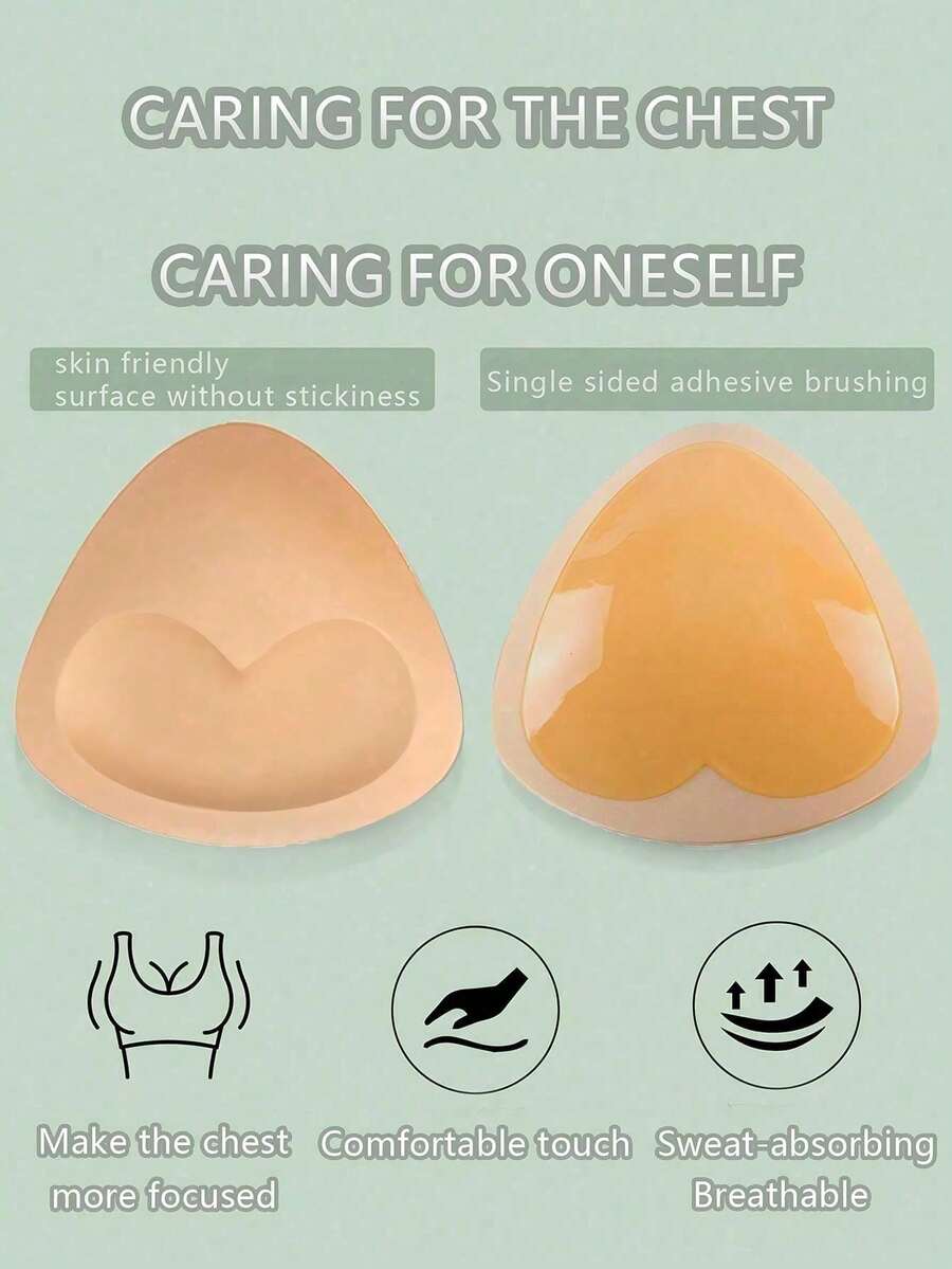Women Thick Padded Push-Up Sticky Adhesive Sponge Bra Inserts, Suitable For Multiple Occasions 2 Pairs Self-Adhesive Silicone Bra Inserts, Thin Upper Layer & Extra Thick Invisible Bikini Bust Enhancer Pads - Heart-shaped Breast Pads - View 1