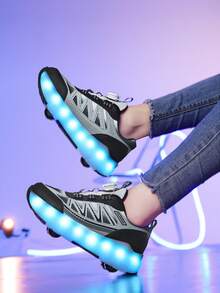 Unisex LED Rechargeable Light-Up Shoes, Children's Roller Skates, Multi-Functional Transformable Roller Shoes, Suitable For All Seasons, With Detachable Wheels, Perfect For Outdoor And Sports Skating - White - View 9