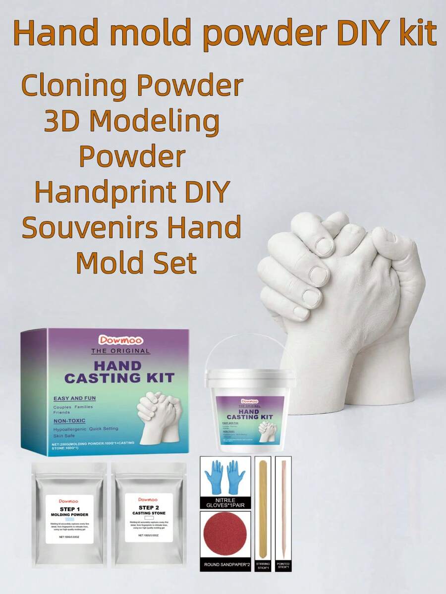 Hand Mold Powder DIY Kit, Clone Powder 3D Model Powder Handprint DIY Souvenir Hand Mold Set