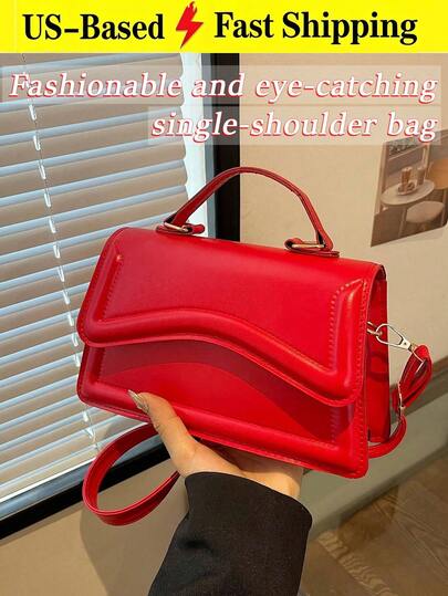 Red Wavy Flap Top Handle Purse For Women, Crossbody Shoulder Bag,Ladies Bags For Summer Beach Date Party Daily Casual Outfits