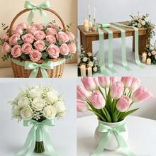 25 Yards/Roll Matte Polyester Satin Ribbon 2.5cm Light Green Fresh Mori Style Decorative Ribbon For Flower Bundling Outdoor Lawn Wedding Decor Spring Easter Gift Box Packaging Handmade DIY Accessories (6mm/10mm/15mm/20mm/40mm) - Light Green - View 5