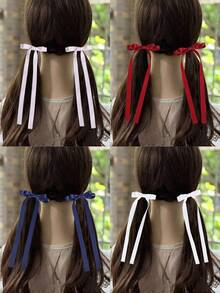 2pcs Girls Minimalist Versatile School Style Solid Color Bow Ribbon Ponytail Hair Clips, Suitable For Daily Wear And Back To School Season - 蝴蝶結髮夾 - 查看 1