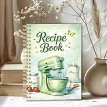 1 pieza Cuaderno de recetas con espiral y portada de papel A5, estampado de batidora de pie e ingredientes de repostería en verde claro, diario de cocina para registrar platos de postres caseros, tono verde menta fresco, útiles escolares - Multicolor - Ver 1