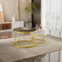 Set Of 2 Elegant Modular Coffee Table Set – Table With Drawers – Black And Gold - Black - View 10