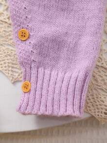 Infant Embroidered Long Sleeve Knit Romper - Mauve Purple - View 8
