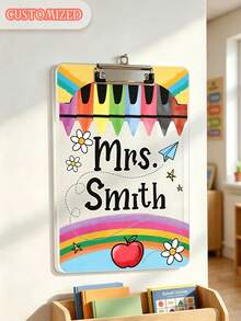 Custom Teacher Name Floral Acrylic Clipboard Personalized School Pencil Board Teacher Appreciation Gift Classroom Decor Student Back To School Gift Teacher's Day Christmas Graduation Season Gift - Multicolor - View 3