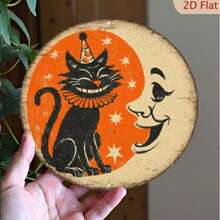 1pc Funny Cat & Moon Wooden Wall Decor - 2D Printed Wooden Decoration With Playful Party Hat And Star Design, No Electricity Required, Suitable For Home, Cafe, Office, Birthday Party Wall Decoration - A - View 5