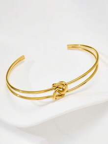 1pc Minimalist Double Layer Hollow Line Knot Open Cuff Bracelet, Suitable For Women's Daily, Party, Travel Wear - Knotted Bracelet - View 6