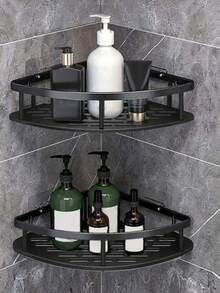 2pcs No-Drill Bathroom Storage Rack, Wall-Mounted Organizer For Bathroom, Vanity, Toilet Bathroom - Black - View 10