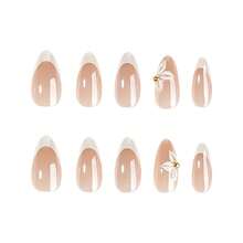 24pcs French Medium Almond Shape Press-On Nails Set, Minimalist White 3D Flower Aurora White, Casual Elegant Vintage Street Style, Suitable For Girls And Women's Daily Manicure Fake Nails Set - White - View 2