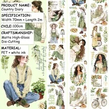 2m/Roll Pre-Cut Autumn Coffee Lady PET Washi Tape Maple Leaf Coffee Bean Transparent Stickers Decorative Adhesive Tape For Diary Scrapbooking Journal Stationery 100cm Loop - 2M - View 10