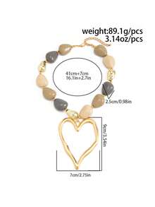 1pc Bohemian Style Geometric Exaggerated Asymmetric Color-Block Resin Faux Pearl Beaded Metal Large Heart Pendant Charm Jewelry Necklace, Elegant Luxury, Wedding Banquet, Vacation Party, Daily Casual, Street Photography, Women Couple Holiday Birthday Versatile Necklace Gift - Necklace - View 8