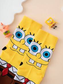 SpongeBob SquarePants 1 Pasang Kaos Kaki Setengah Betis Pria Lucu, Seri SquarePants Expression dengan Pola Warna Kontras, Unisex, Gaya Pasangan, Nyaman dan Bernapas - MultiWarna - View 4