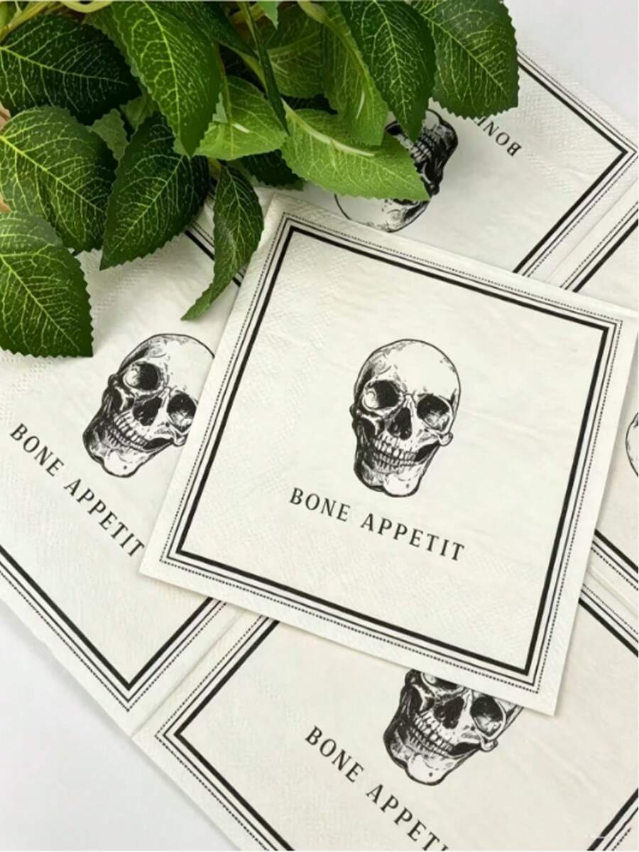 20pcs/50pcs Halloween Theme Napkins, Skull-Centered Design, Exquisite Printing, Perfect Table Decor For Halloween, Day Of The Dead Party, Friends Gathering And Other Holiday Events - Multicolor - View 1