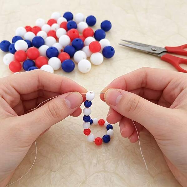 Beads And Bead Combinations, 39pcs Silicone Beads, 9/12/15mm Round Loose Silicone Beads (Red, White, Blue), Spacer Rubber Beads, Jewelry, Keychains, Bracelets, Necklaces Handmade, Suitable For Christmas Gift Making