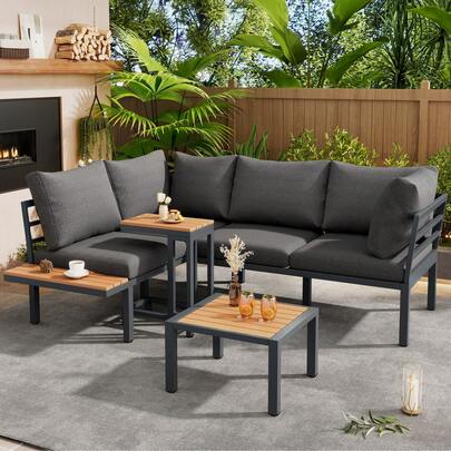 Garden Furniture Set, Sofa + Side Table + Coffee Table (Can Be Used As Armrest)