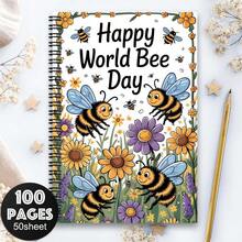 A5 Notebook With Cute Bee And Flower Pattern, Fresh Illustration Style, Student Classroom Notebook, Stationery, Creative Diary, Journal - One Book (50 Pages, 100 Pages) - View 3